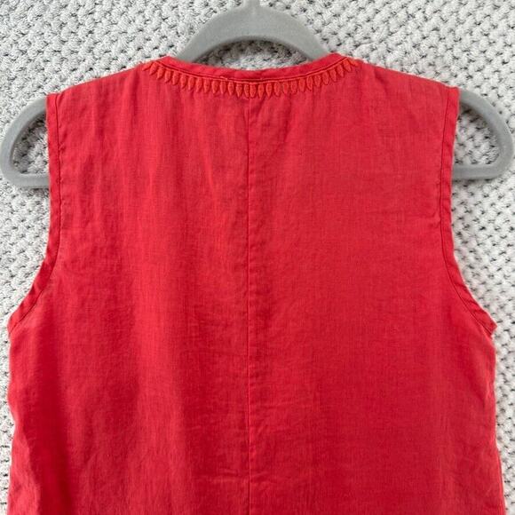 Eli Tahari Top Womens S Orange Linen Tank V-Neck Embroidered Boho Beach Resort - Picture 7 of 12